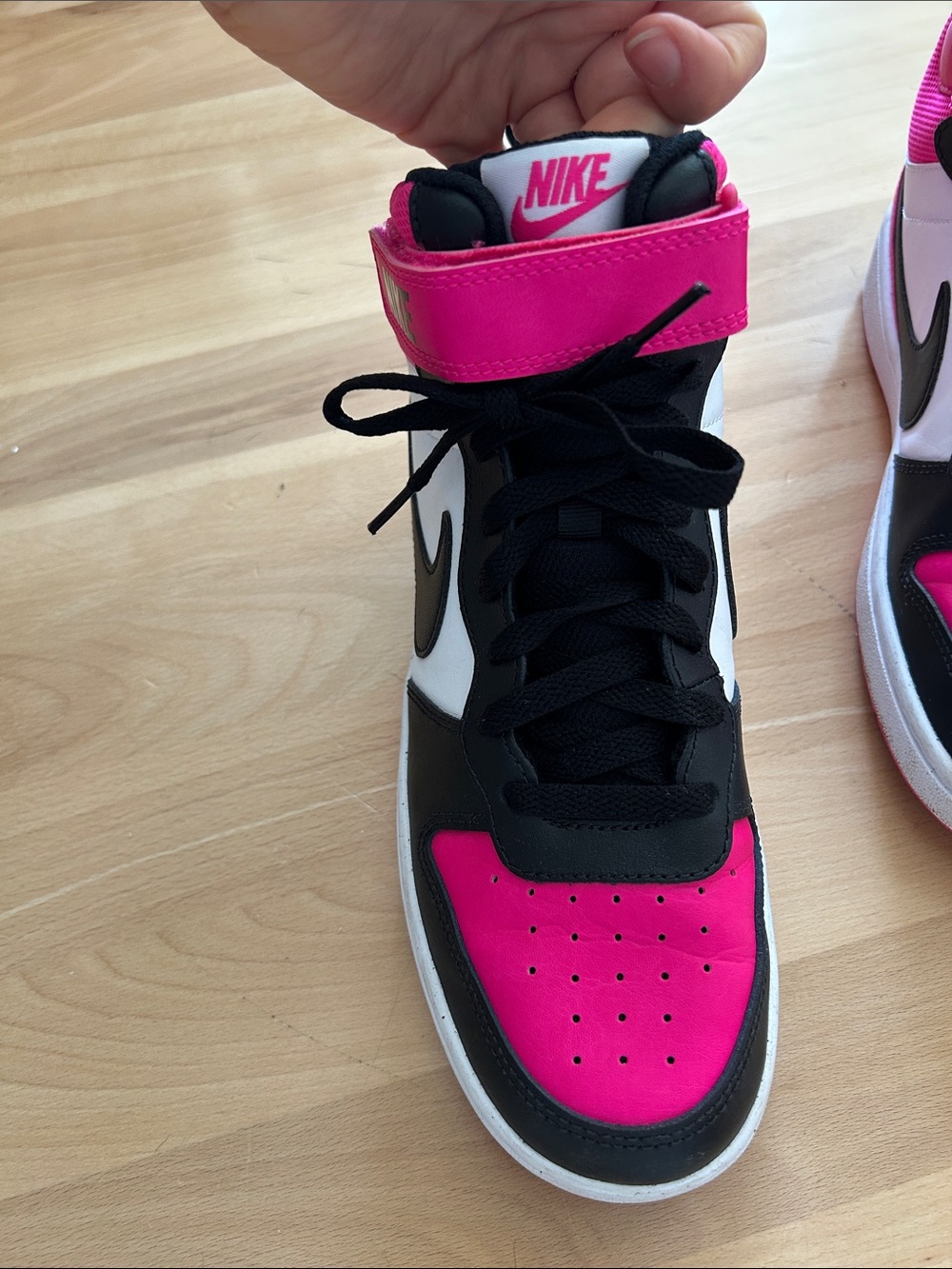 Nike High-Top Sneakers in Black, White & Hot Pink - Picture 6 of 6